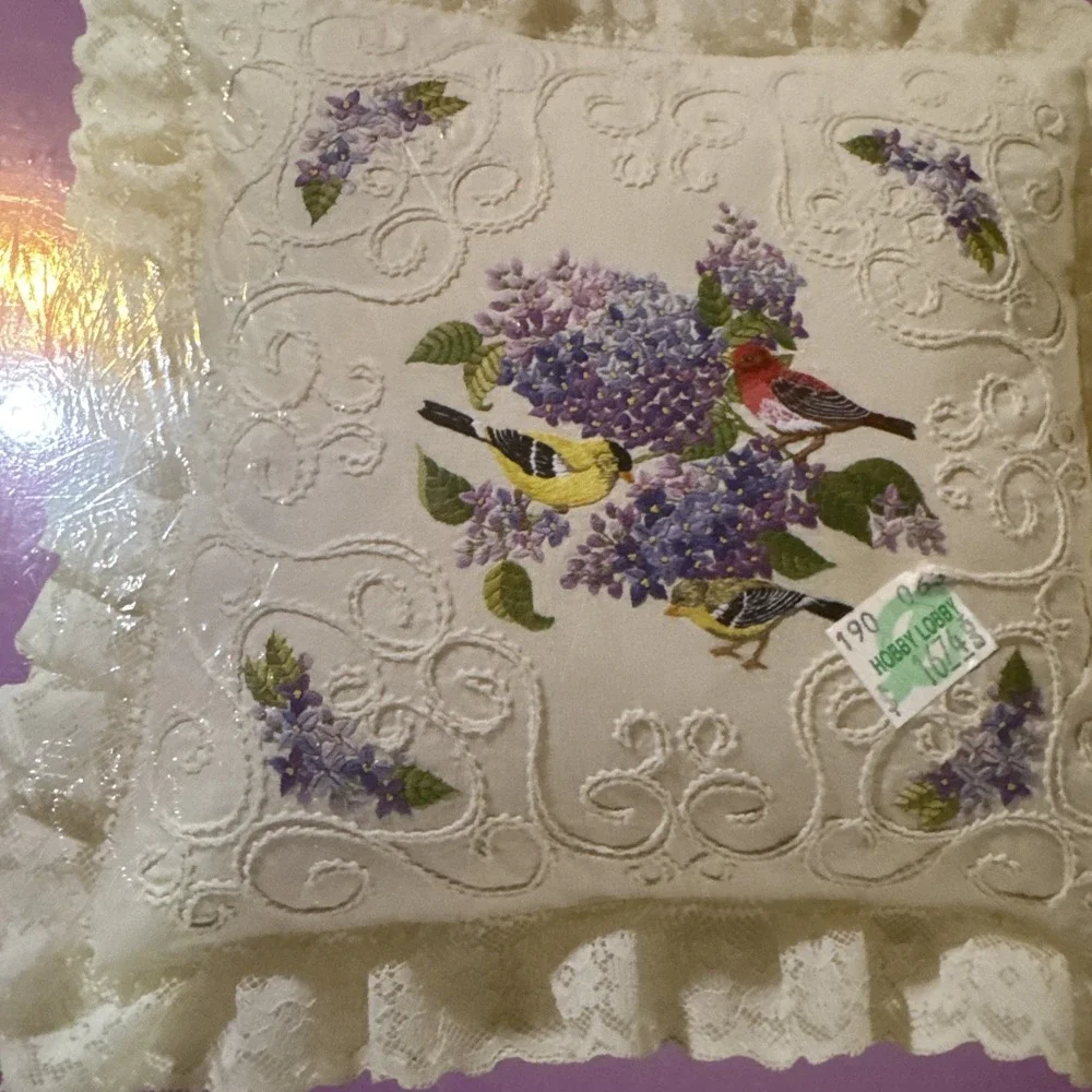 Lilacs‎ And Finches Janlynn Candlewicking Embroidery Kit #004-0773 Pillow Cover